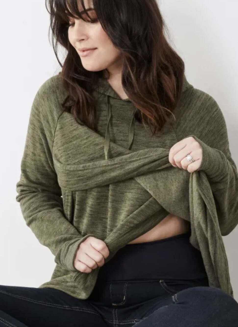 Motherhood Maternity Tulip Pull Over Nursing Hoodie Green Cross Front Sz S Fit M